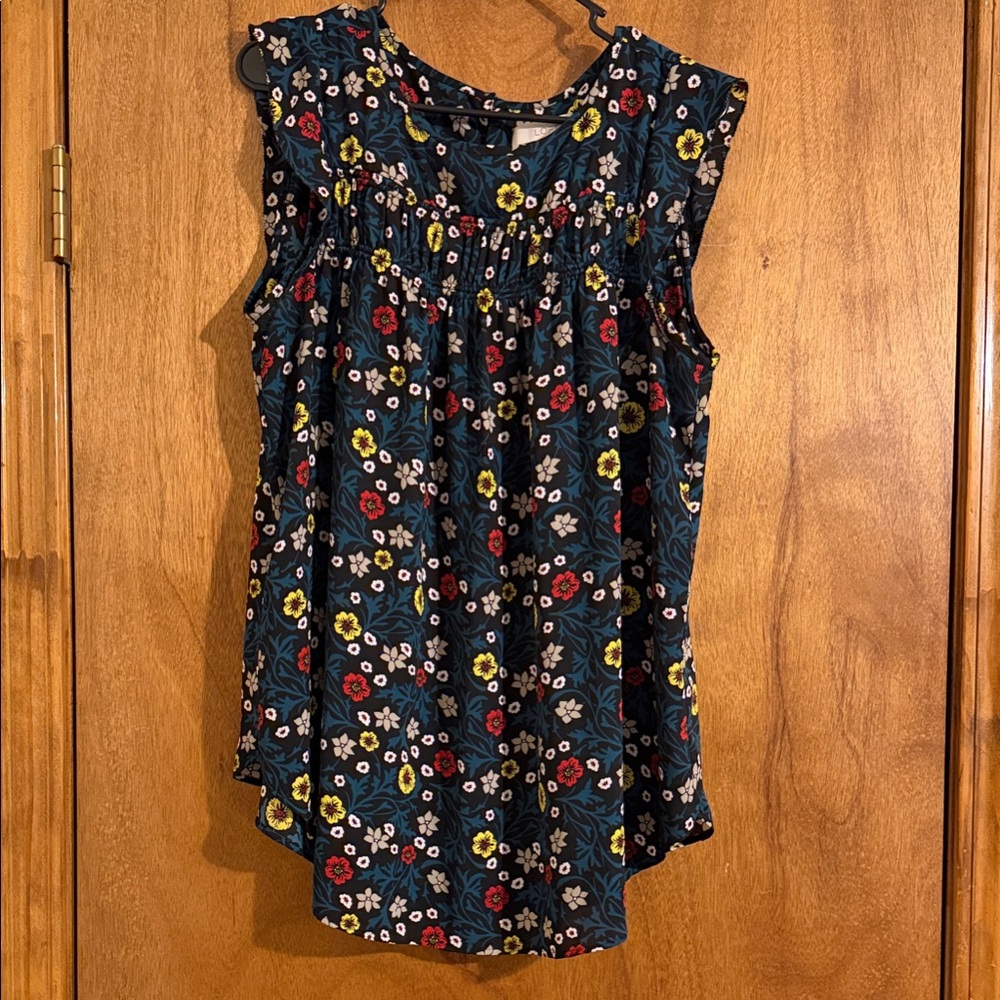 LOFT Dark Floral Sleeveless Blouse